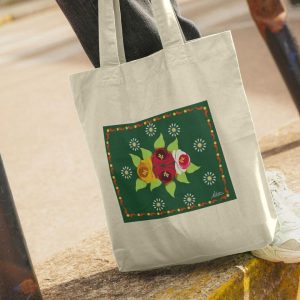 Cotton Tote Bag: Green Roses and Daisies Canal Art
