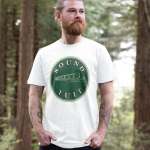 A photo of a man wearing a white t-shirt