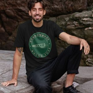 A photo of a man wearing a black t-shirt