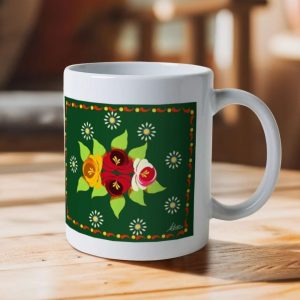 Ceramic Mug: Green Roses and Daisies Canal Art
