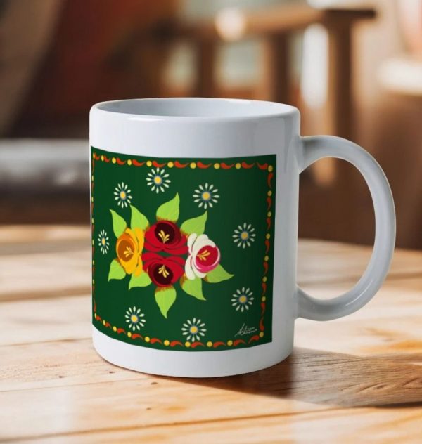 Ceramic Mug: Green Roses and Daisies Canal Art
