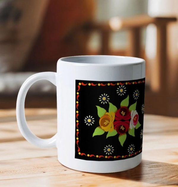 Ceramic Mug: Black Roses and Daisies Canal Art - Image 2