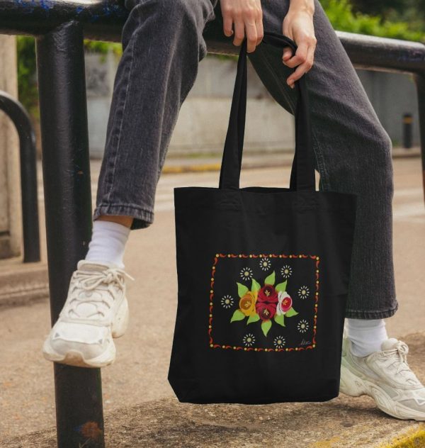 Cotton Tote Bag: Roses and Daisies Canal Art