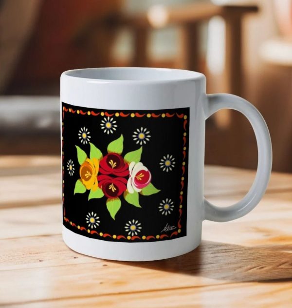 Ceramic Mug: Black Roses and Daisies Canal Art
