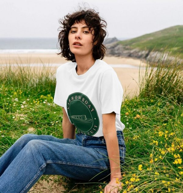 A photo of a woman wearing a white t-shirt