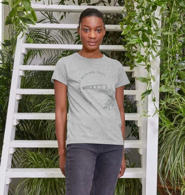 A photo of a woman wearing a grey t-shirt