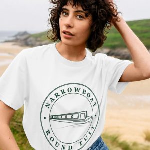 A photo of a woman wearing a white t-shirt
