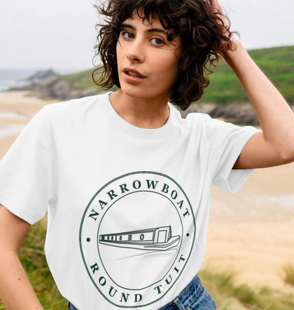 A photo of a woman wearing a white t-shirt