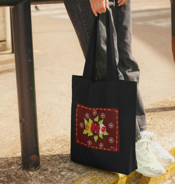 Cotton Tote Bag: Red Roses and Daisies Canal Art