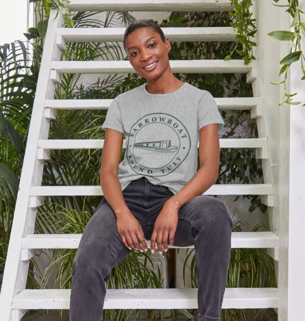 A photo of a woman wearing a grey t-shirt
