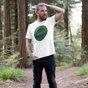 A photo of a man wearing a white t-shirt
