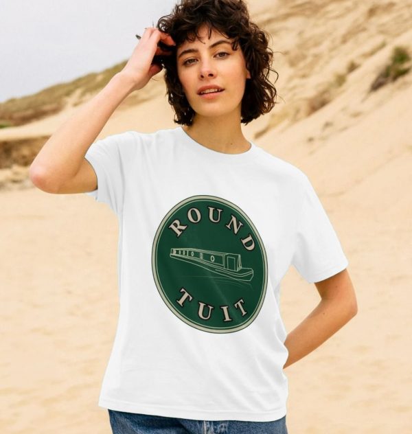 A photo of a woman wearing a white t-shirt