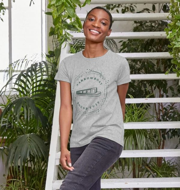 A photo of a woman wearing a grey t-shirt