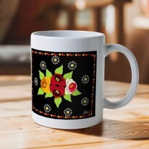 Ceramic Mug: Black Roses and Daisies Canal Art