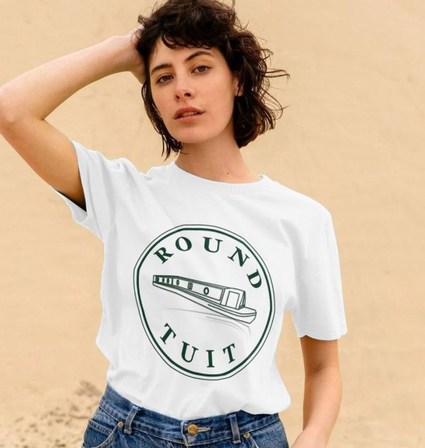 A photo of a woman wearing a white t-shirt